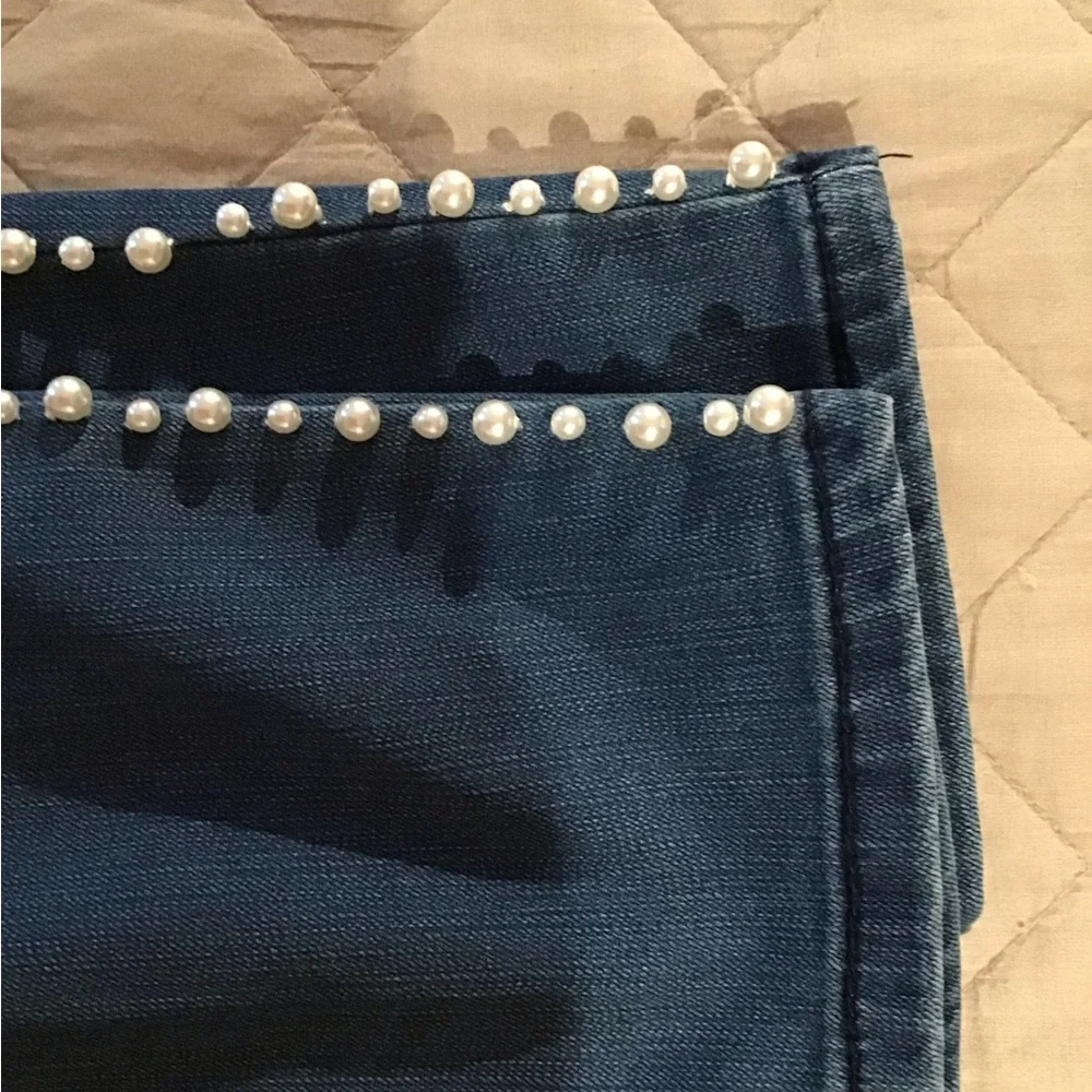 Martha Stewart Faux Pearl Side Studded Jeans. - Picture 2 of 5